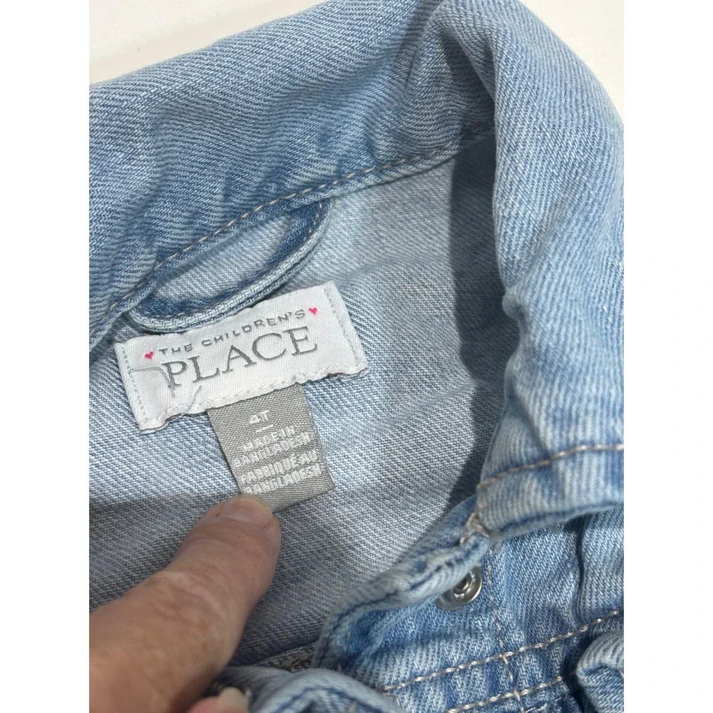 The Childrens Place Denim Jacket Kids 4T Light Wash Ruffle Heart Button Trim